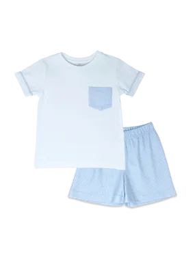 Charlie Short Set | Blue Mini Gingham Knit (12M, 18M, 24M)