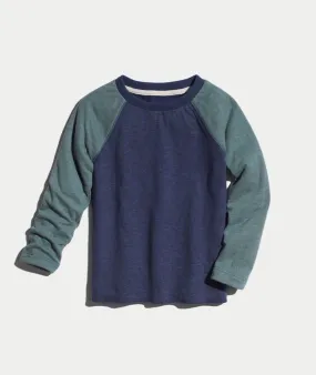 Mini Double Knit Baseball Raglan in Forest Green/Deep Denim